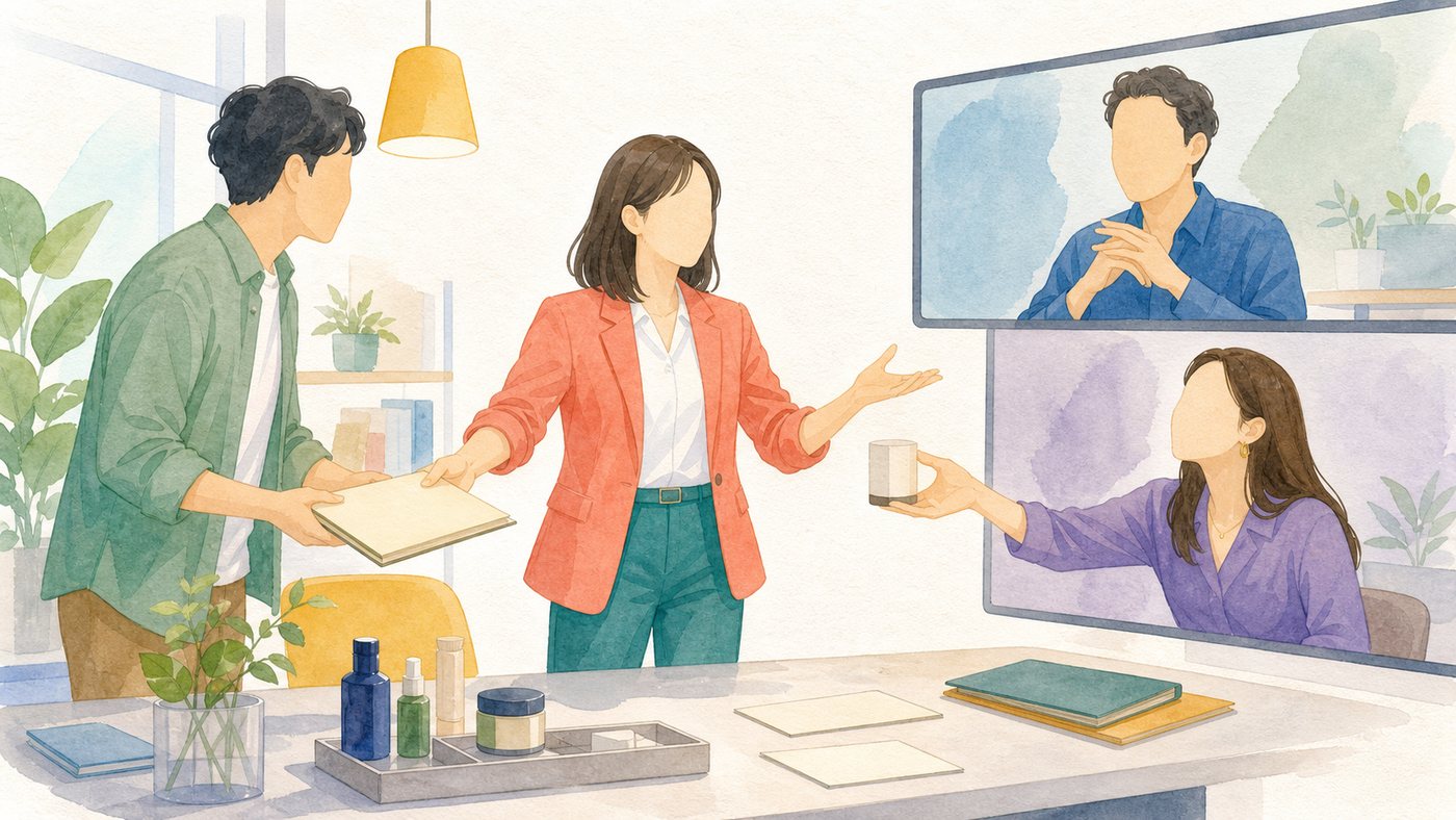 TOEICで培った英語力を使い、多国籍チームへ提案する40代のイメージ